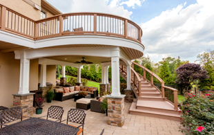 deck with curved staircase